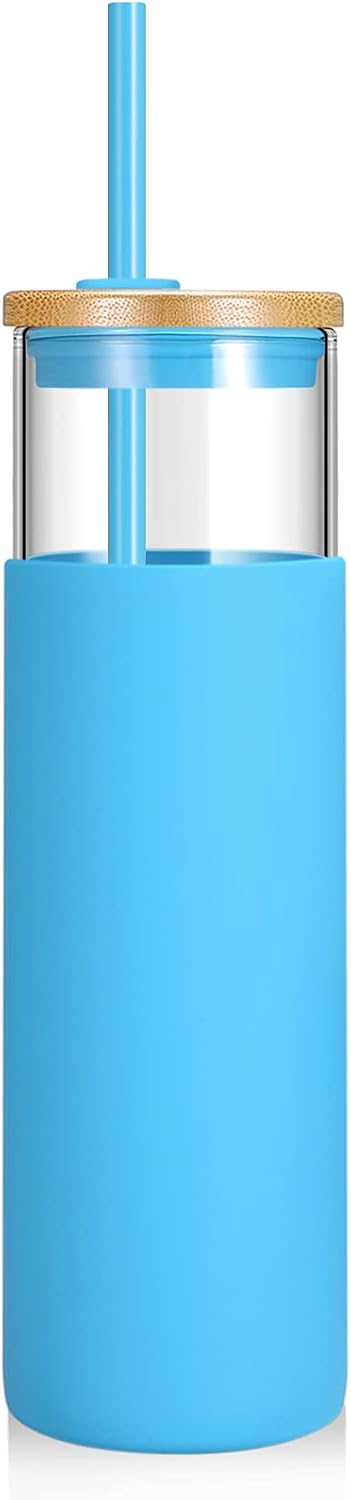 24 oz Glass Tumbler with Lids and Straws, Reusable Iced Coffee Cups