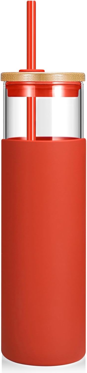 24 oz Glass Tumbler with Lids and Straws, Reusable Iced Coffee Cups