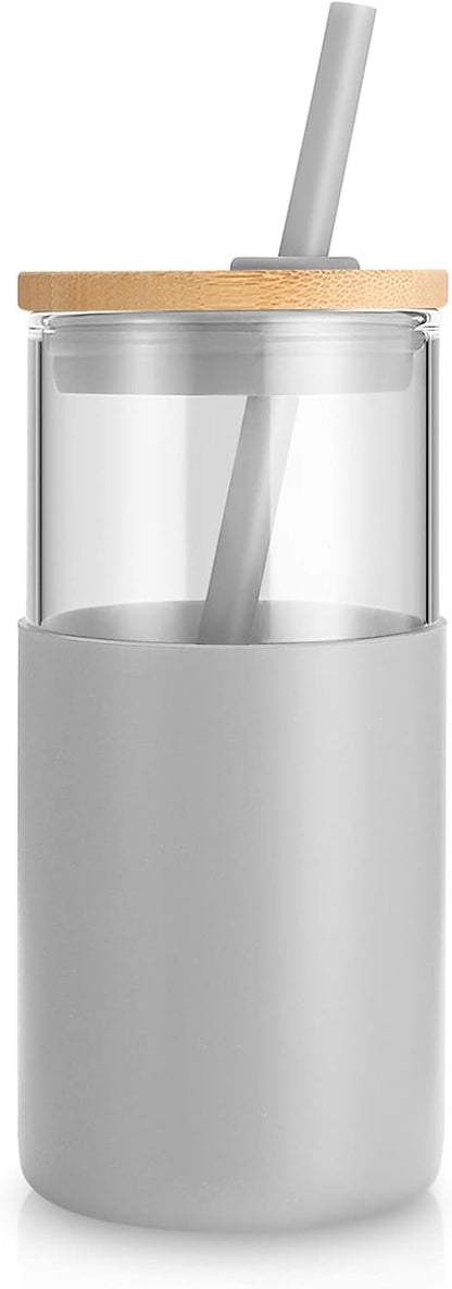 24 oz Glass Tumbler with Lids and Straws, Reusable Iced Coffee Cups