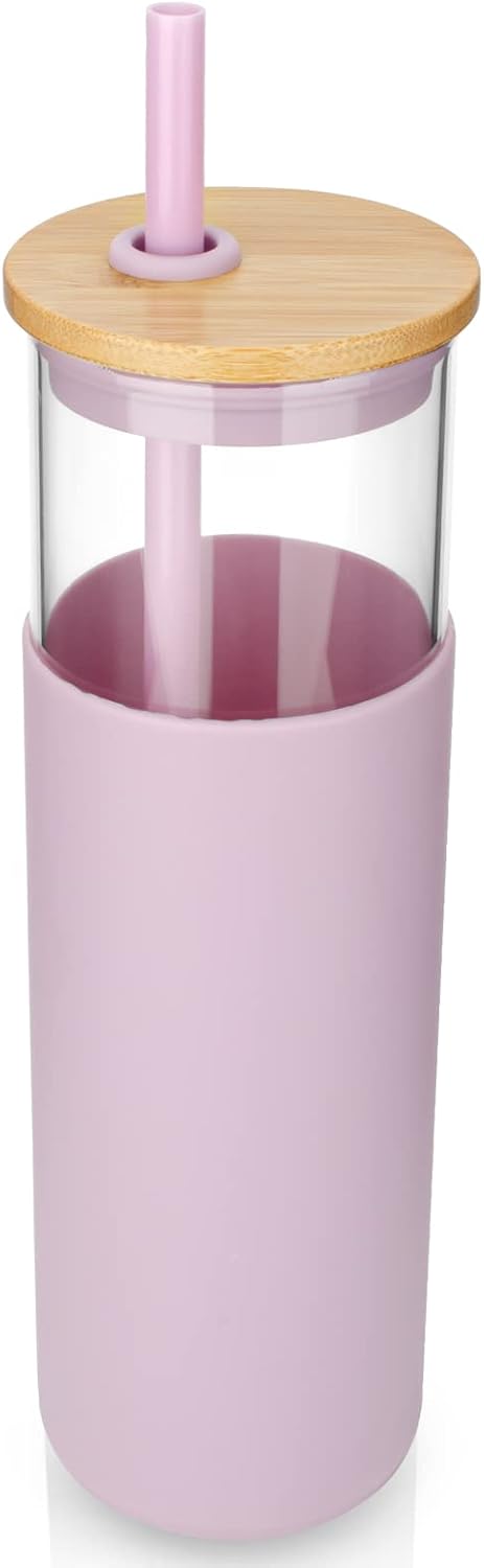 24 oz Glass Tumbler with Lids and Straws, Reusable Iced Coffee Cups