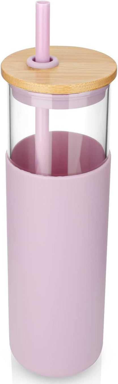 24 oz Glass Tumbler with Lids and Straws, Reusable Iced Coffee Cups