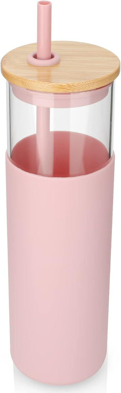 24 oz Glass Tumbler with Lids and Straws, Reusable Iced Coffee Cups