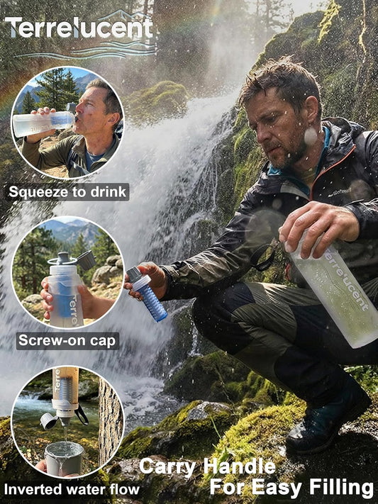 Collapsible Water Bottle with Filter, 33.8oz/1L, BPA-Free White TPU