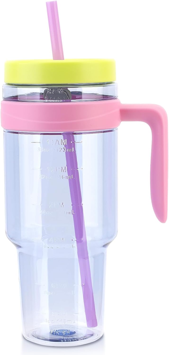50 oz Tritan Plastic Tumbler with Lid and Straw, Wide Mouth