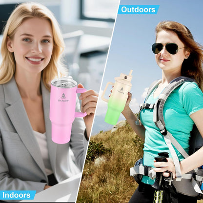 40 oz Tumbler with Handle and Straw or Convert to 40 oz Insulated Water Bottle Fits in Cup Holder. Stainless Steel Metal Water Flask with 2 Lids for Travel,Camping,Gym Sports Coffee Mug Thermal Cup