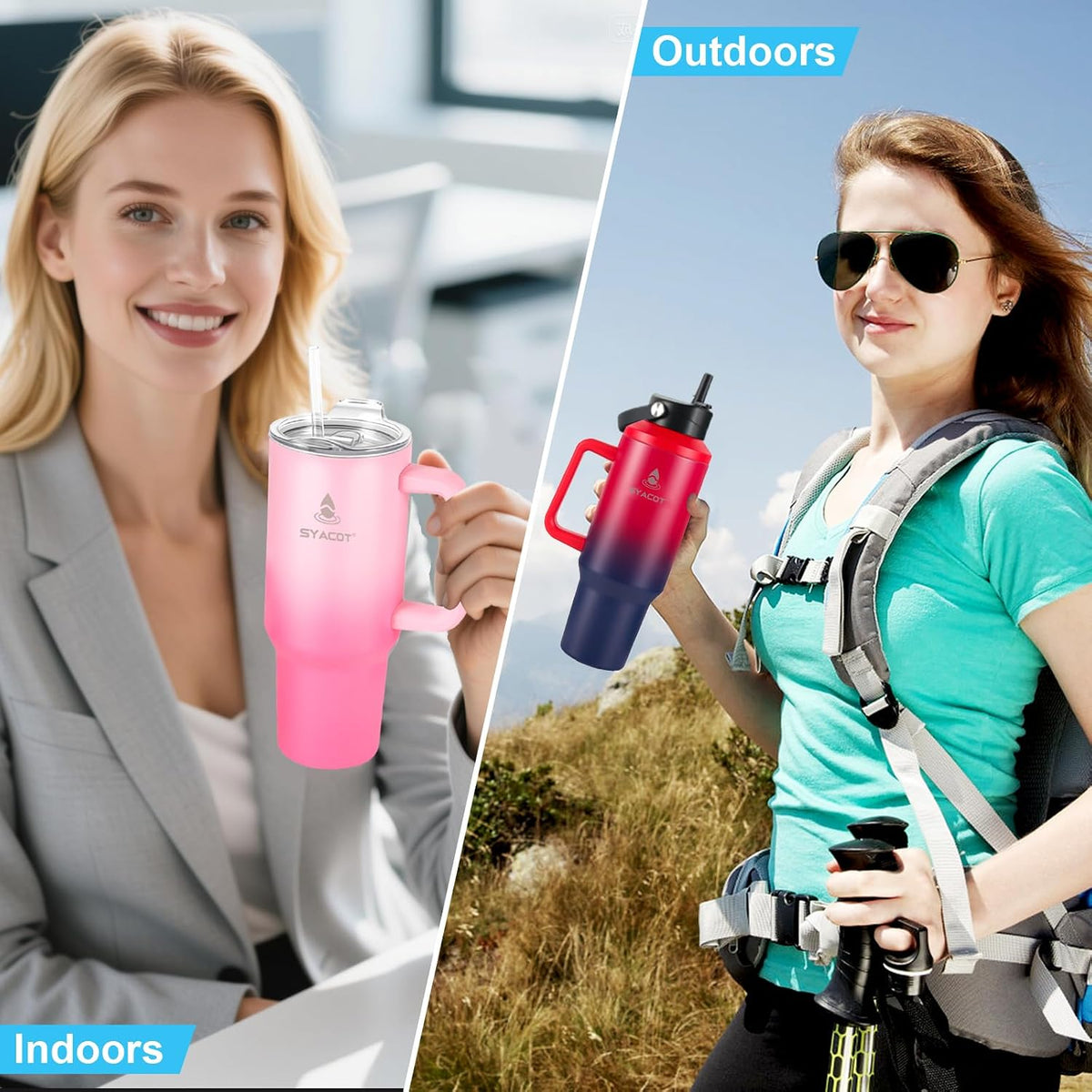 40 oz Tumbler with Handle and Straw or Convert to 40 oz Insulated Water Bottle Fits in Cup Holder. Stainless Steel Metal Water Flask with 2 Lids for Travel,Camping,Gym Sports Coffee Mug Thermal Cup