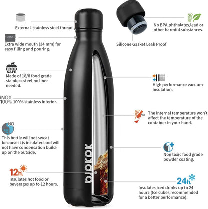 25 oz Insulated Stainless Steel Water Bottle, Metal Sports Flask