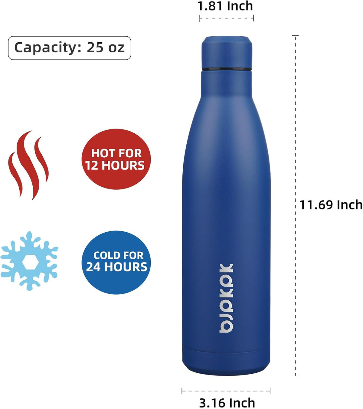 25 oz Insulated Stainless Steel Water Bottle, Metal Sports Flask