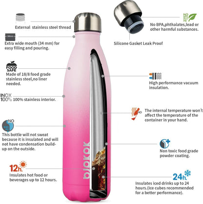 25 oz Insulated Stainless Steel Water Bottle, Metal Sports Flask