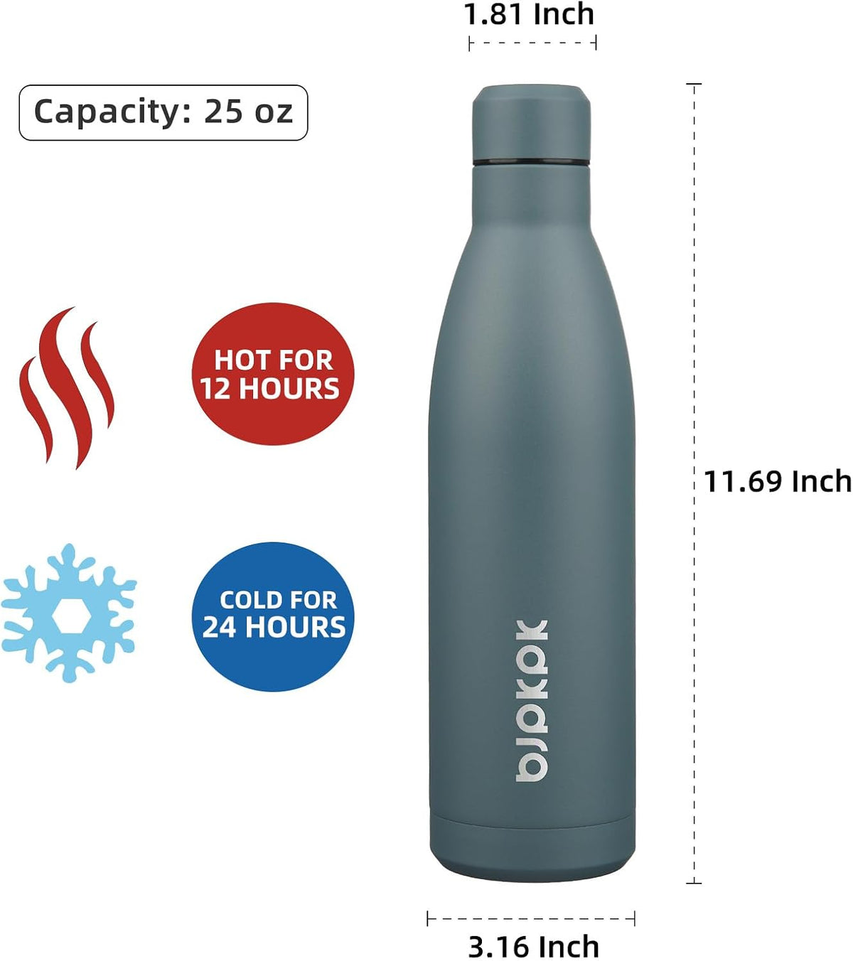 25 oz Insulated Stainless Steel Water Bottle, Metal Sports Flask