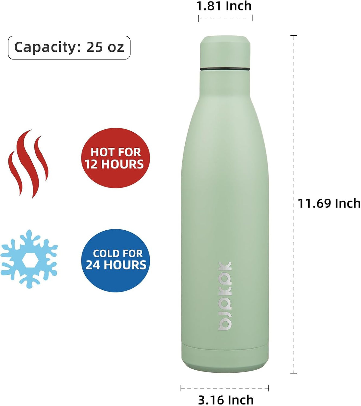 25 oz Insulated Stainless Steel Water Bottle, Metal Sports Flask