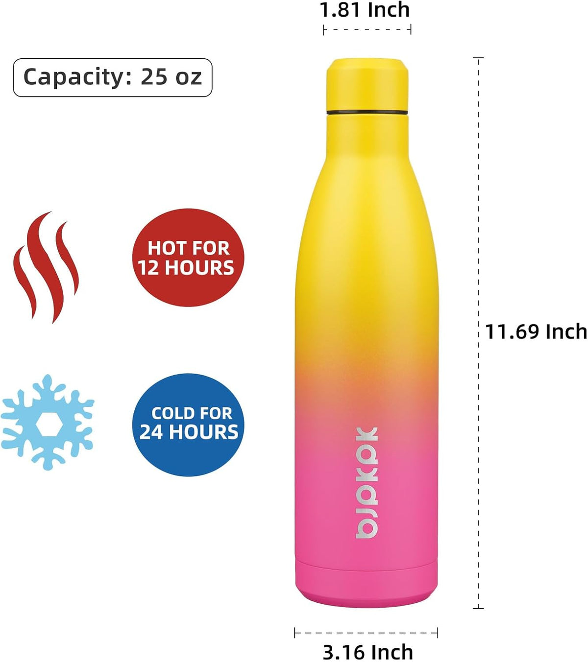 25 oz Insulated Stainless Steel Water Bottle, Metal Sports Flask