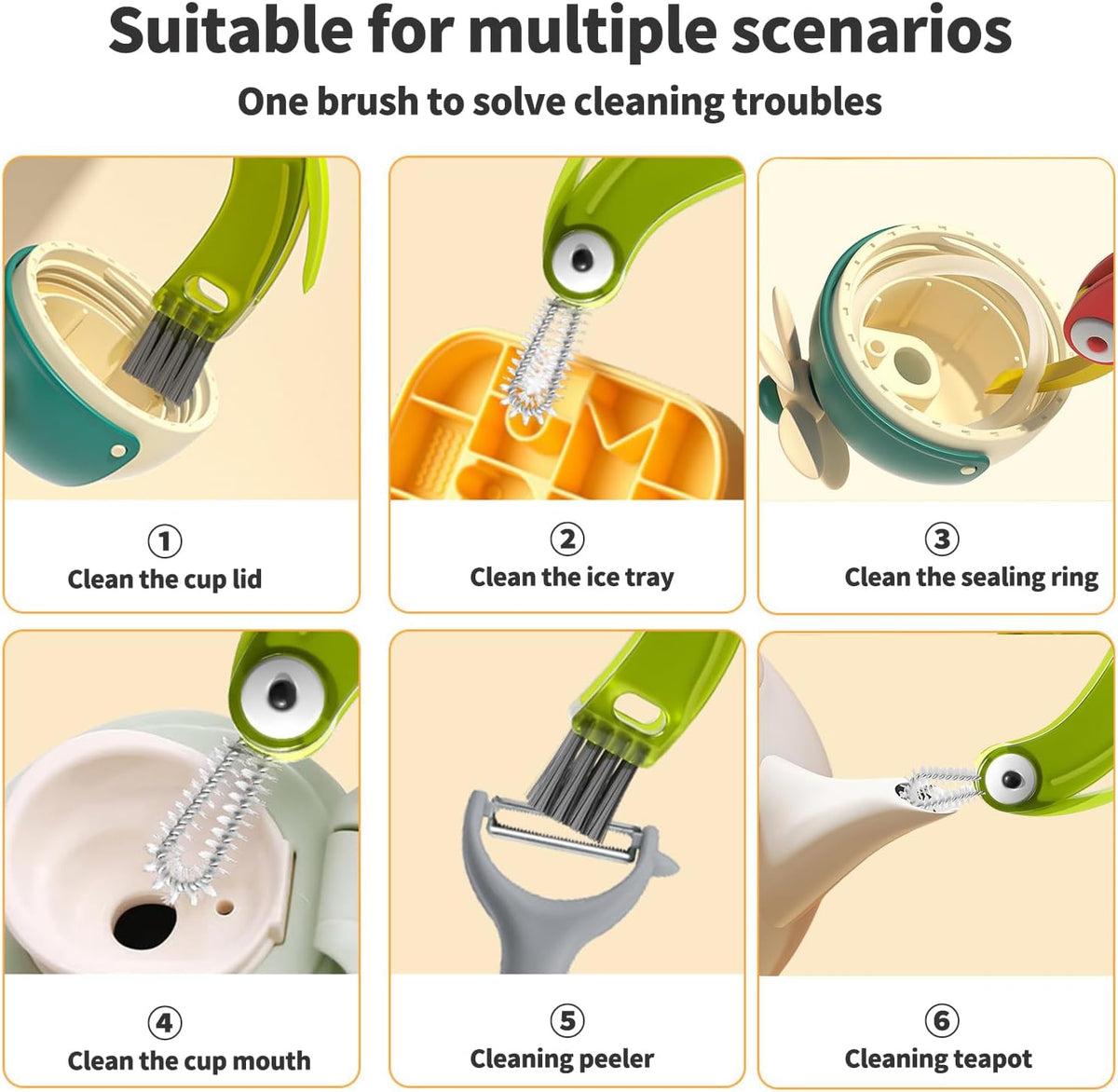 3 in 1 Cup Lid Gap Cleaning Brush Set, 3PCS Multifunctional Bottle Cleaner Bottle Cleaning Brush for Bottle Gaps Home Kitchen Cleaning Tools Mixed Colors