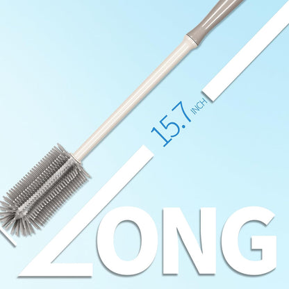 15.7" Silicone Bottle Brush Set - 6 Pack Water Bottle and Straw Cleaner Brush Long Handle for Hydro Flasks, Sports Bottles & Reusable Straw, Narrow Neck Containers, Tumblers, Glassware