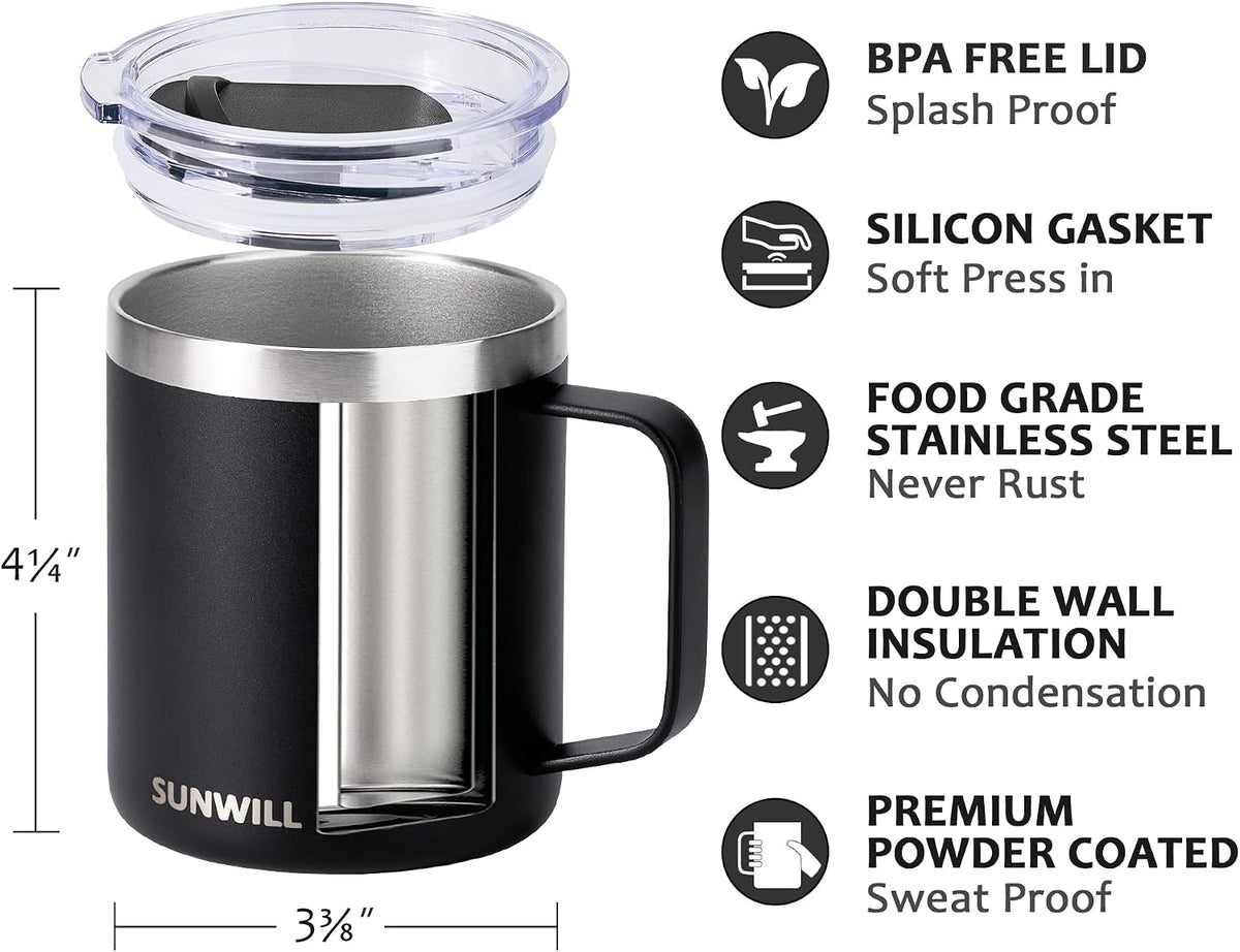 Travel Coffee Mug with Lid, 14 oz Insulated Stainless Steel