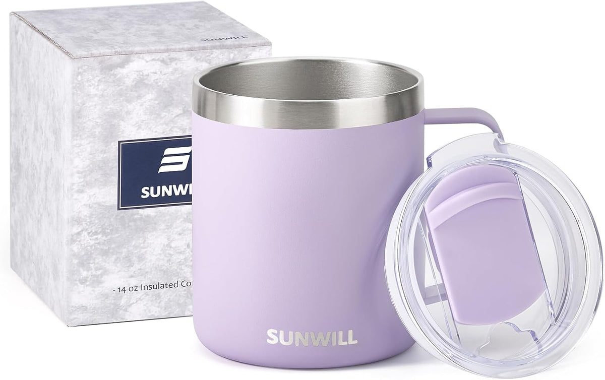 Travel Coffee Mug with Lid, 14 oz Insulated Stainless Steel