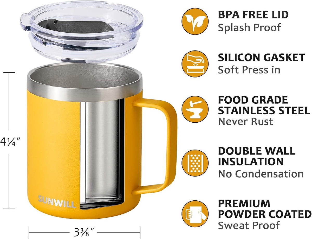 Travel Coffee Mug with Lid, 14 oz Insulated Stainless Steel
