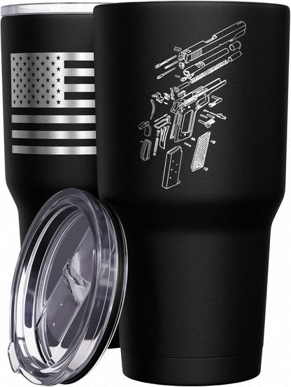 Born To Fish - Forced To Work - Fishing Travel Mug - American Flag Coffee Travel Mug - Dad Fishing Tumbler - Double Insulated Tumbler - 30 oz - Colors A