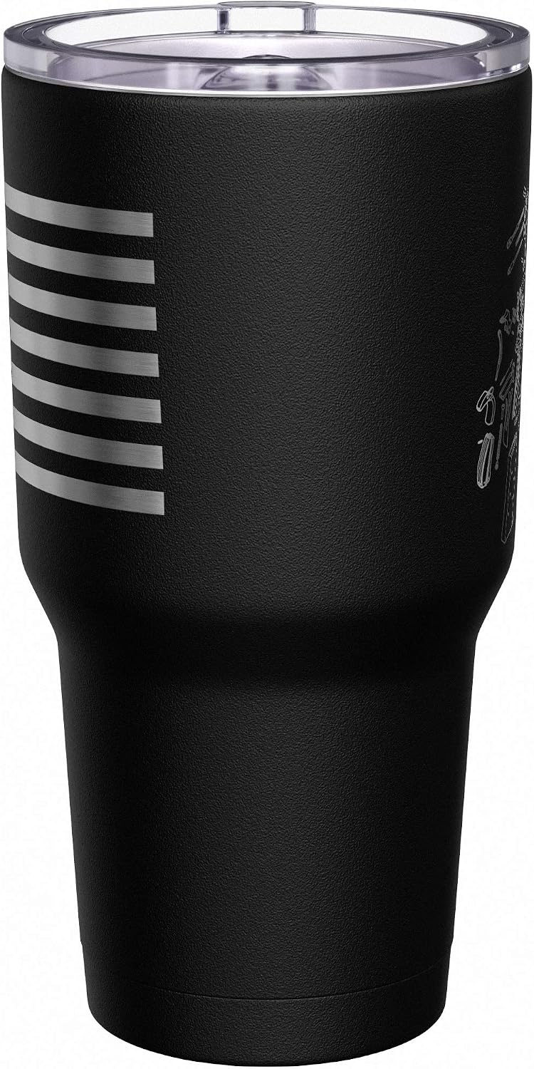 Born To Fish - Forced To Work - Fishing Travel Mug - American Flag Coffee Travel Mug - Dad Fishing Tumbler - Double Insulated Tumbler - 30 oz - Colors A