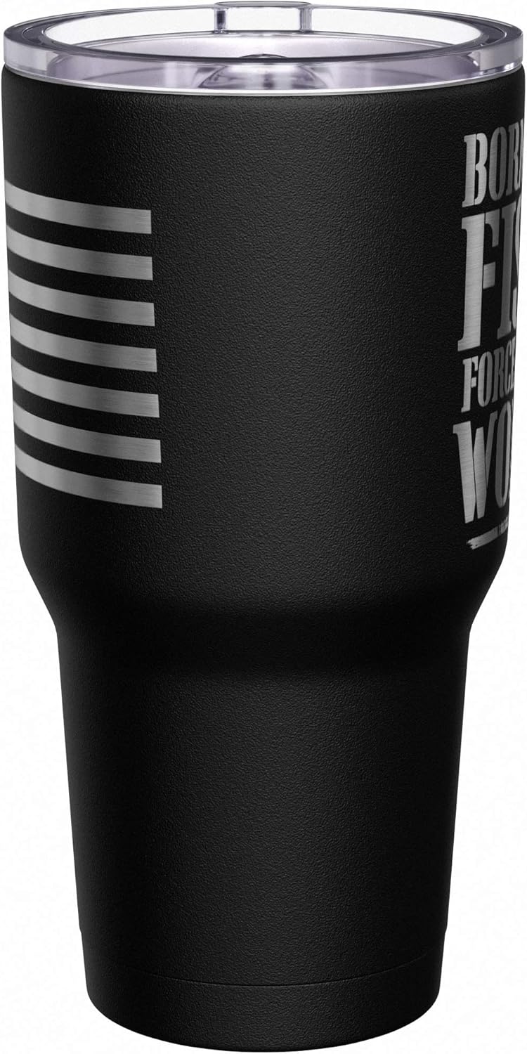 Born To Fish - Forced To Work - Fishing Travel Mug - American Flag Coffee Travel Mug - Dad Fishing Tumbler - Double Insulated Tumbler - 30 oz - Colors A