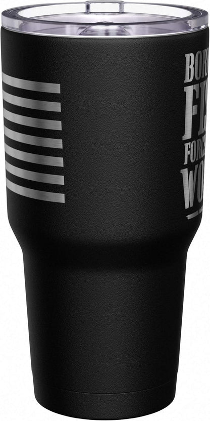 Born To Fish - Forced To Work - Fishing Travel Mug - American Flag Coffee Travel Mug - Dad Fishing Tumbler - Double Insulated Tumbler - 30 oz - Colors A