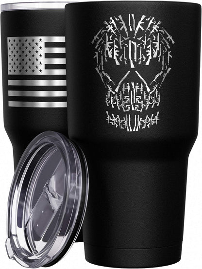 Born To Fish - Forced To Work - Fishing Travel Mug - American Flag Coffee Travel Mug - Dad Fishing Tumbler - Double Insulated Tumbler - 30 oz - Colors A