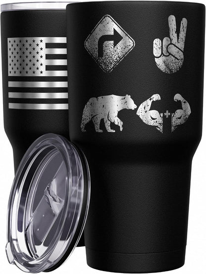 Born To Fish - Forced To Work - Fishing Travel Mug - American Flag Coffee Travel Mug - Dad Fishing Tumbler - Double Insulated Tumbler - 30 oz - Colors A