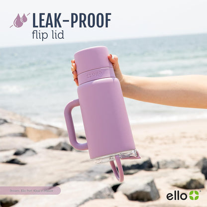 Ello Port 40oz Tumbler with Carry Loop & Integrated Handle, Vacuum Insulated Stainless Steel Reusable Water Bottle, Travel Mug with Leak Proof Lid & Straw, Perfect for Iced Coffee & Tea, White