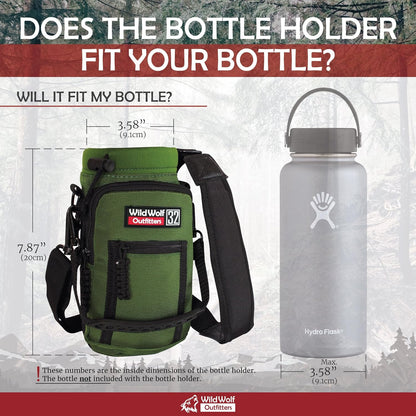 Wild Wolf Outfitters - #1 Best Water Bottle Holder for 32 oz Bottles - Carry, Protect and Insulate Your Flask with This Military Grade Carrier w/ 2 Pockets and an Adjustable Padded Shoulder Strap.