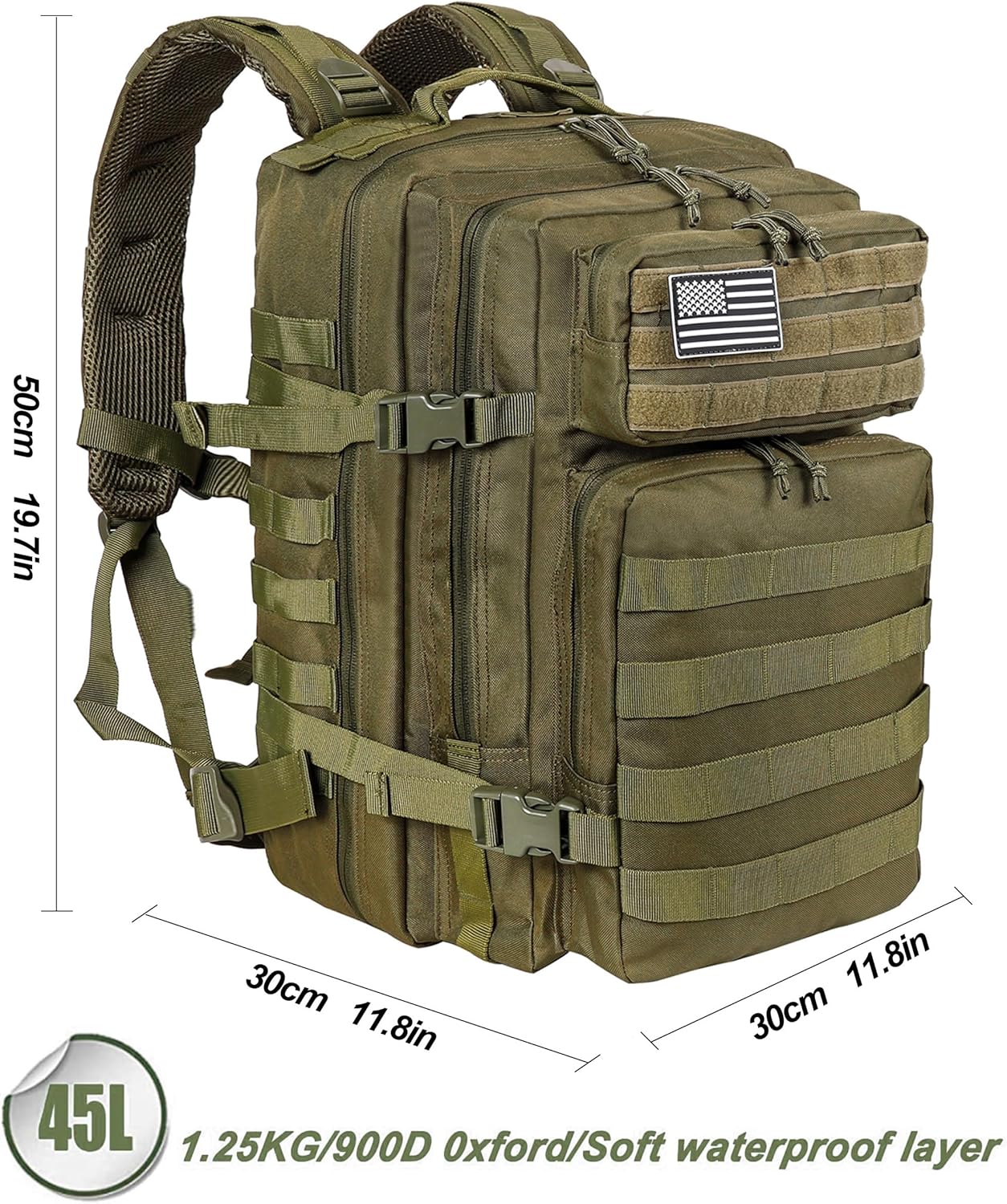 LHI Military Tactical Backpack for Men and Women 45L Army 3 Days Assault Pack Bag Large Rucksack with Molle System - Black - Colors A