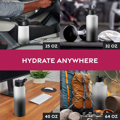 FineDine Water Bottle - Stainless Steel Insulated Water Bottle with Straw Lid, Flip Lid & Wide-Mouth Cap - Keeps Hot and Cold - 25 Oz / 739ml - Dreamy Purple