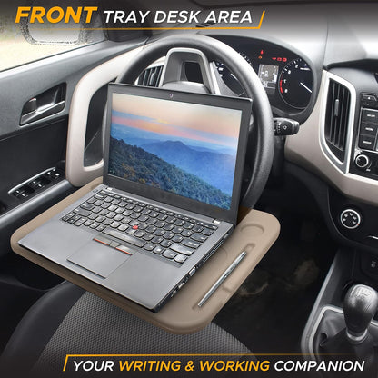 EcoNour 2 in 1 Car Steering Wheel Desk | Tray for Laptop Car Mount with Pen Holder | Desk Console for Car | Food Tray for Eating with Drinks Holder | Multipurpose Travel Car Accessories