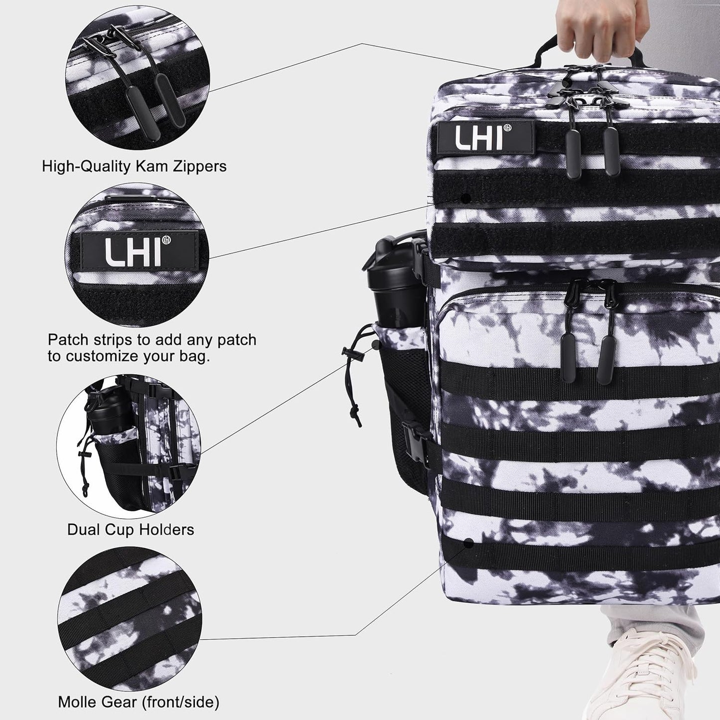 LHI Military Tactical Backpack for Men and Women 45L Army 3 Days Assault Pack Bag Large Rucksack with Molle System - Black - Colors A