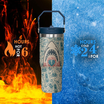 30 oz Peacock Blue Flip Straw Tumbler with Top Handle for Peacock Blue Lover Resuable Vacuum Insulated Flip Top Water bottle for Home Office Car