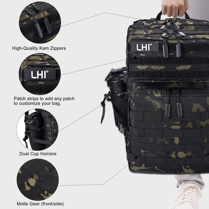 LHI Military Tactical Backpack for Men and Women 45L Army 3 Days Assault Pack Bag Large Rucksack with Molle System - Black - Colors B