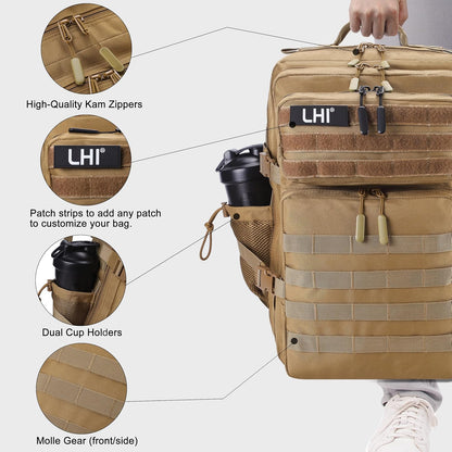 LHI Military Tactical Backpack for Men and Women 45L Army 3 Days Assault Pack Bag Large Rucksack with Molle System - Black - Colors B