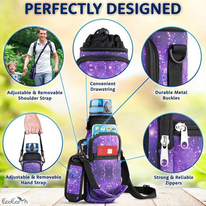 EcoEarth - Water Bottle Holder with Strap - Water Bottle Carrier Bag for Hiking - Crossbody Hydration Pouch with Phone Holder