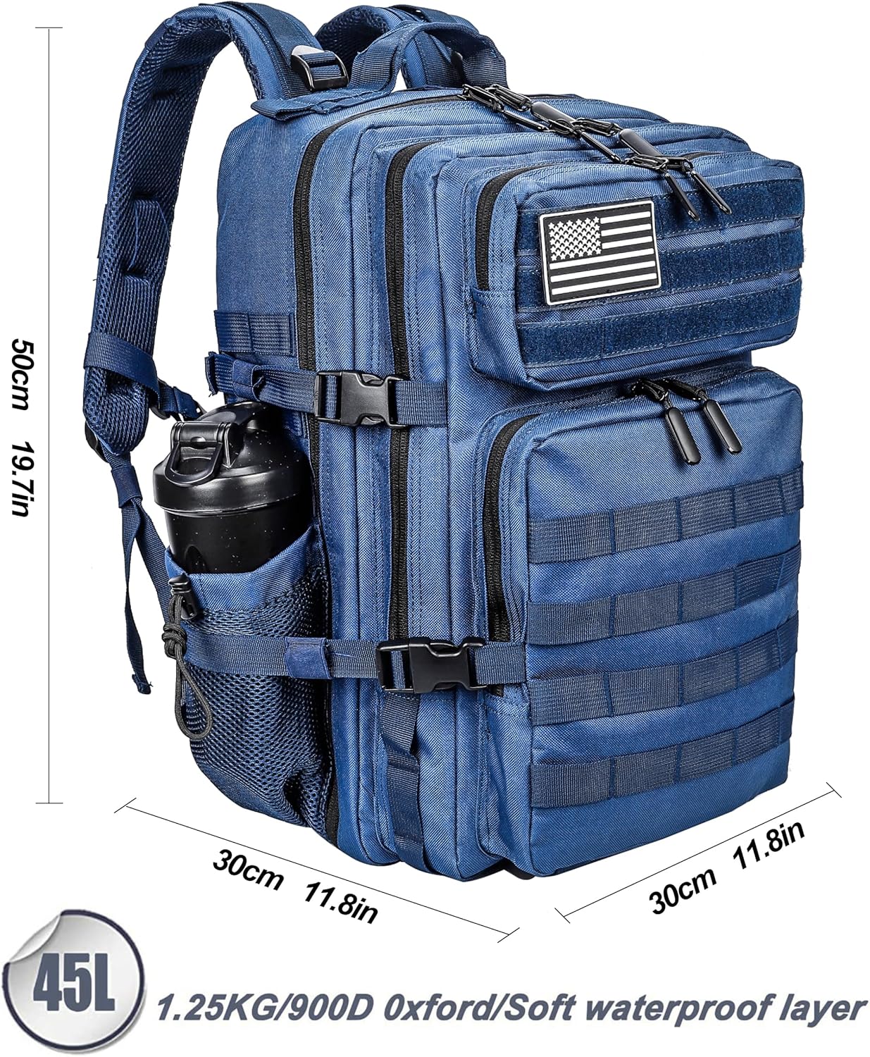 LHI Military Tactical Backpack for Men and Women 45L Army 3 Days Assault Pack Bag Large Rucksack with Molle System - Black - Colors B
