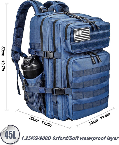 LHI Military Tactical Backpack for Men and Women 45L Army 3 Days Assault Pack Bag Large Rucksack with Molle System - Black - Colors B