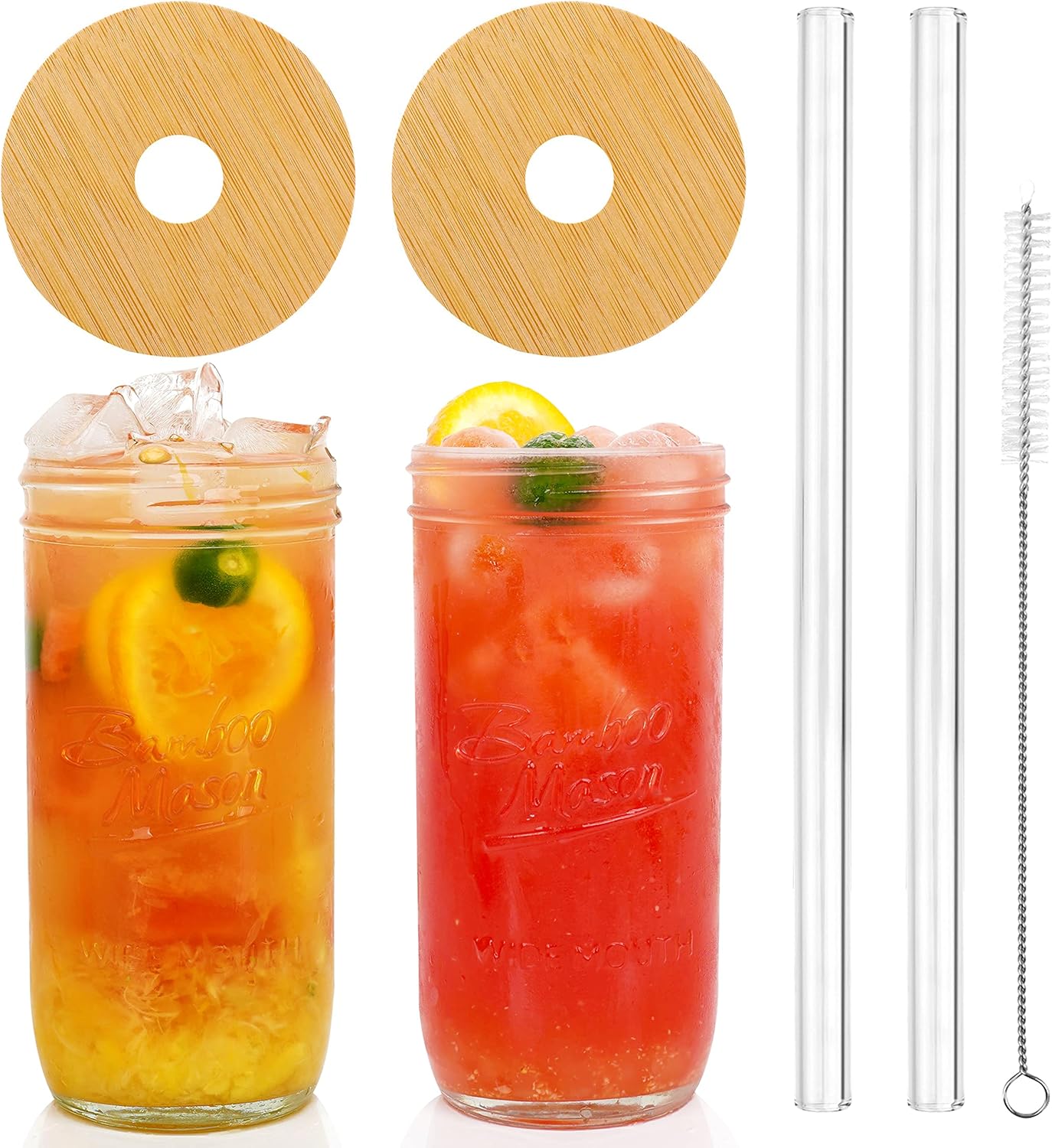 ANOTION Mason Jar Iced Coffee Cup with Lid and Straw, 24oz Regular Mouth Mason Jars with Handle Glass Coffee Drinking Glasses Tumbler Reusable Cups Bottles for Iced Coffee Cups for Travel Office Home