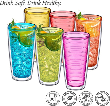 Amazing Abby - Alaska - 24-Ounce Insulated Plastic Tumblers (Set of 6), Double-Wall Plastic Drinking Glasses, All-Clear Reusable Cups, BPA-Free, Shatter-Proof, Dishwasher-Safe