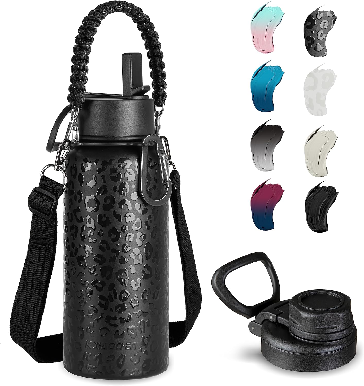 KXIAOCHEN Insulated Water Bottle With Strap, Cold For 48 Hrs Leak Proof, Triple Wall Stainless Steel Sports Water Bottle With Straw And Spout Lid For Gym Hiking Travel