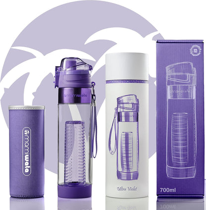 MAMI WATA Fruit Infuser Water Bottle – 24 oz – Tritan Plastic - Unique Stylish Design – Fruit Infused Water recipes eBook & Insulating sleeve – Beautiful Gift Box