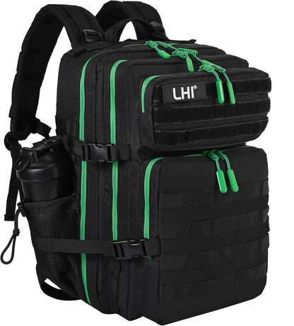 LHI Military Tactical Backpack for Men and Women 45L Army 3 Days Assault Pack Bag Large Rucksack with Molle System - Black - Colors B