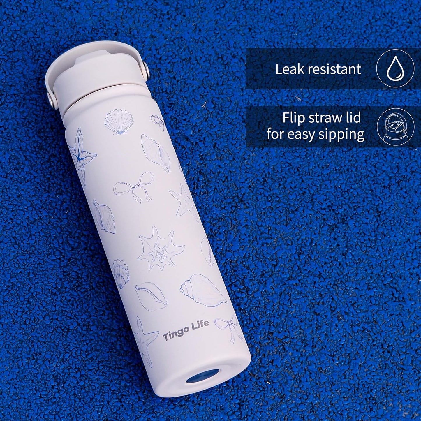 25oz Insulated Stainless Steel Aesthetic Cute Water Bottle - 2 Lids Included (Straw + Sport Handle), Leakproof BPA-Free, Dreamy Cream Cute Floral Design, Perfect Gym/Yoga/Office Companion