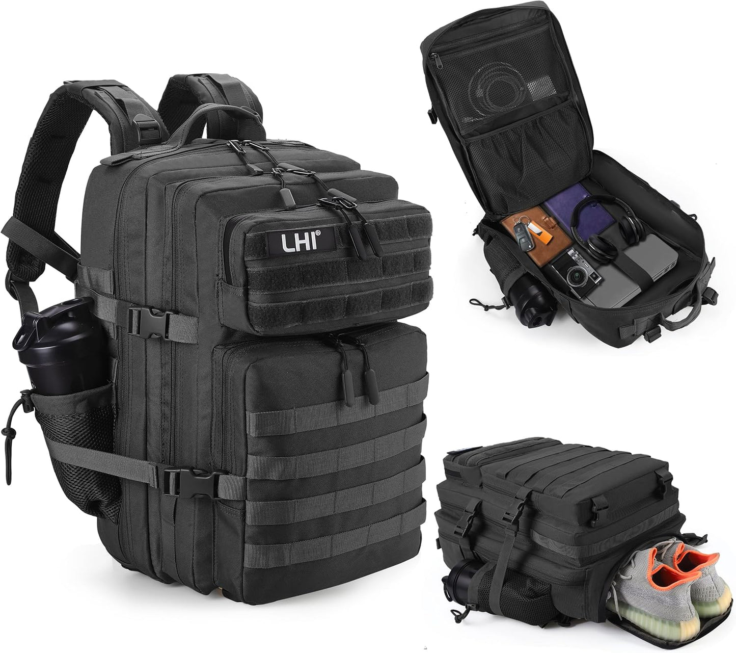 LHI Military Tactical Backpack for Men and Women 45L Army 3 Days Assault Pack Bag Large Rucksack with Molle System - Black - Colors A
