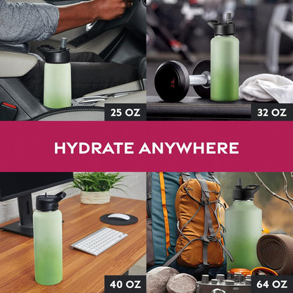 FineDine Water Bottle - Stainless Steel Insulated Water Bottle with Straw Lid, Flip Lid & Wide-Mouth Cap - Keeps Hot and Cold - 25 Oz / 739ml - Dreamy Purple