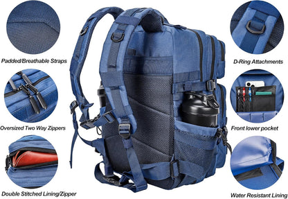 LHI Military Tactical Backpack for Men and Women 45L Army 3 Days Assault Pack Bag Large Rucksack with Molle System - Black - Colors B