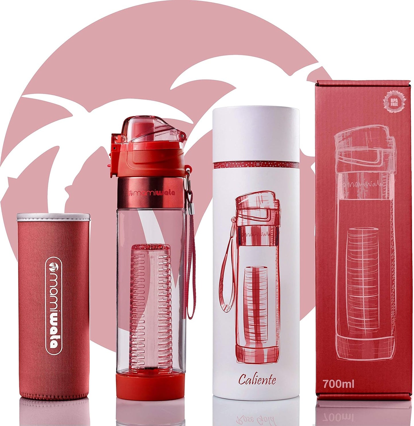MAMI WATA Fruit Infuser Water Bottle – 24 oz – Tritan Plastic - Unique Stylish Design – Fruit Infused Water recipes eBook & Insulating sleeve – Beautiful Gift Box
