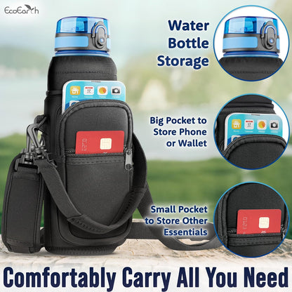 EcoEarth - Water Bottle Holder with Strap - Water Bottle Carrier Bag for Hiking - Crossbody Hydration Pouch with Phone Holder